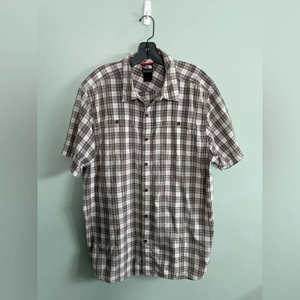 The North Face Men’s White & Brown Summer Short Sleeve Checkered Shirt Size XL